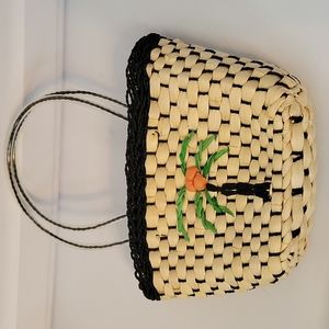 Wicker Palm Tree Mini Bag with Black Trim